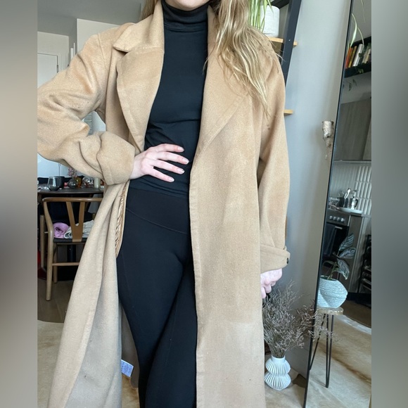NWT Silk Maison 100% Wool Belted Camel Coat - Picture 3 of 16